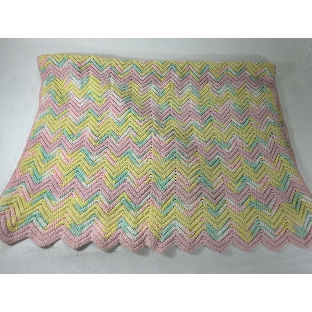 Handmade Chevron Pastel Baby Crochet Throw Cottagecore Blanket